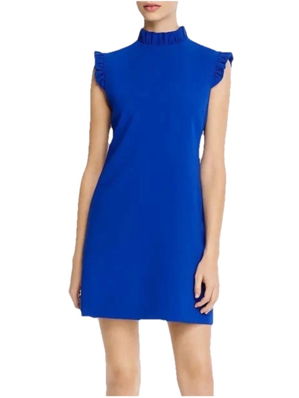 Alice + Olivia Elsa Ruffled Collar A-line Dress Blue 4 Women Party Luxury $295